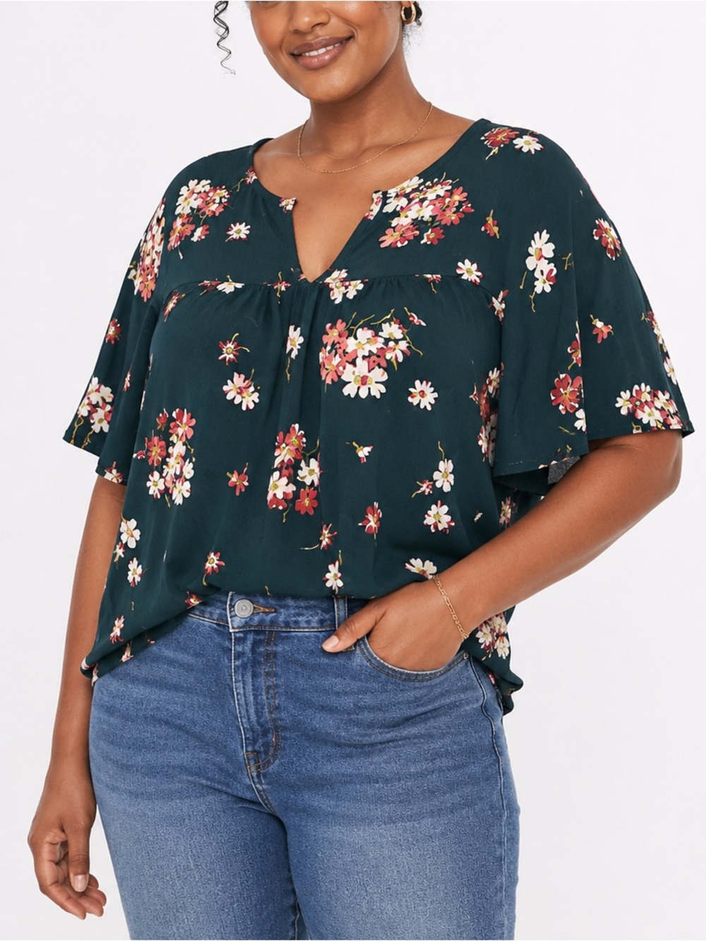 Madewell | Rhyme Floral Top in Deep Green (Spruce Blooms) - Size M